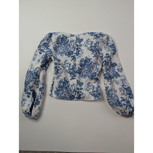 Reformation Aryn Linen Floral Top Balloon Sleeves Size 4 Romantic - Picture 12 of 15